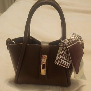 Elegant Brown Handbag with Scarf Accent